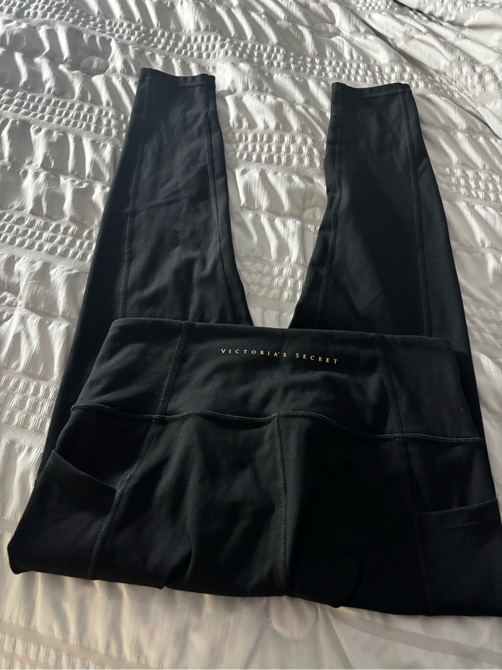 Victoria's Secret Black High-Rise Pocket Leggings with Gold Logo